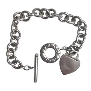 VTG TIFFANY & CO Silver Heart Tag Pendant Toggle Chain Bracelet Authentic Chunky
